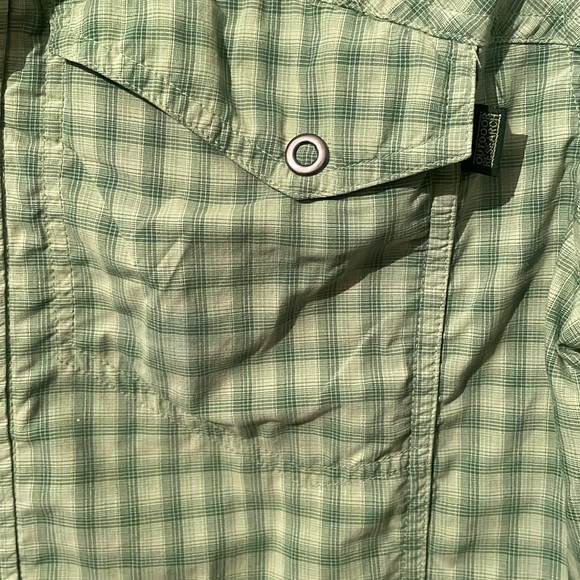 Outdoor Research Short Sleeve Nylon Shirt Snap Buttons Men’s Sz Med Green Plaid - Picture 6 of 11